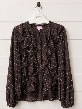 NWT Muse Brown Polka Dot Ruffle Blouse